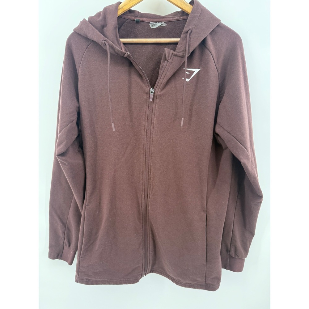 Gymshark Mens Full Zip Hoodie Brown Athletic Sweatshirt Large Raglan Sleeve